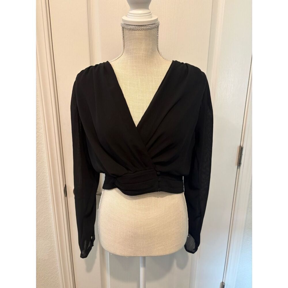 HYFVE Black Draped Crop Wrap Top